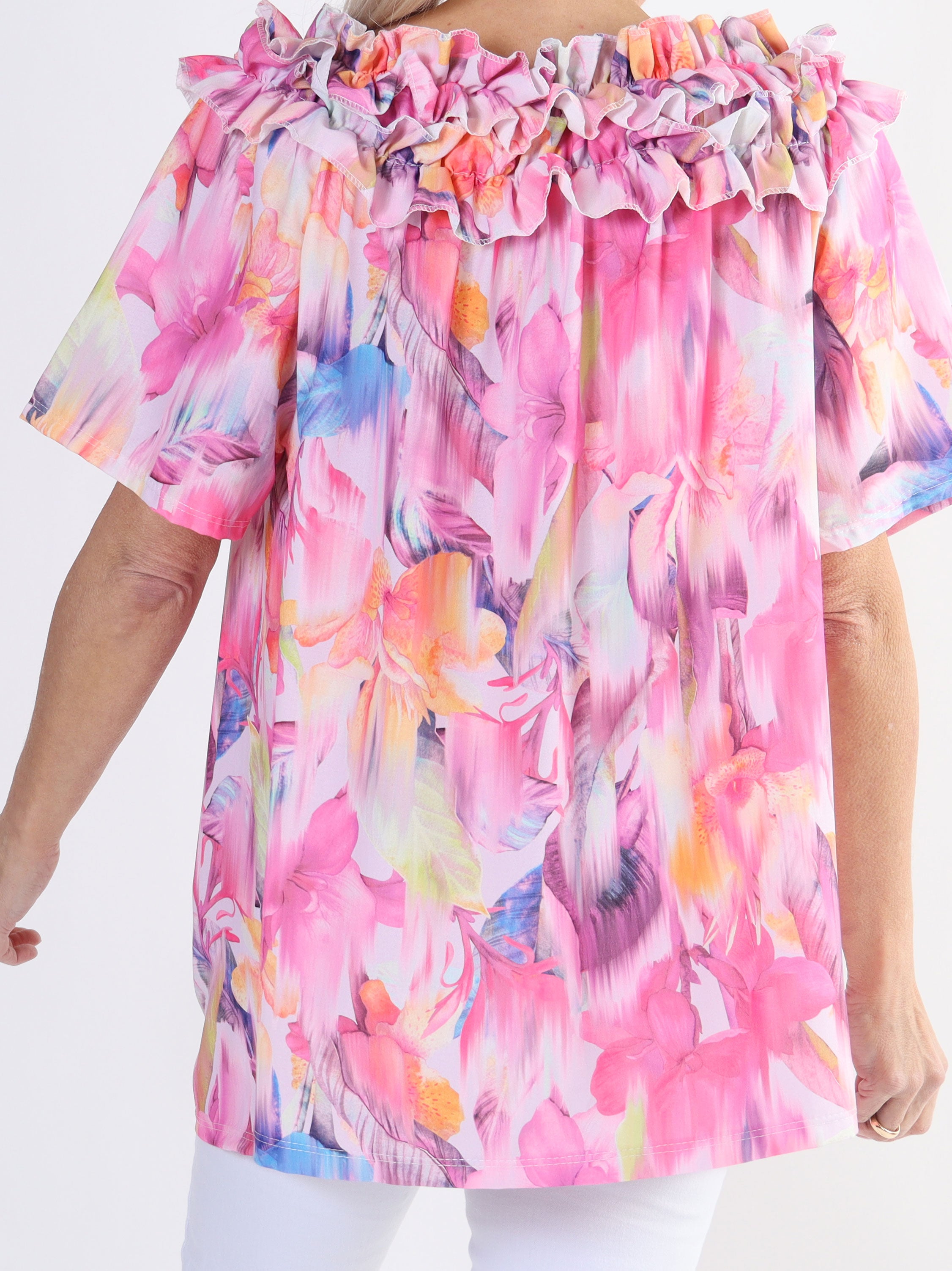 Chili Sleeveless Hawaii - Blomstret plus size tunika med flæser